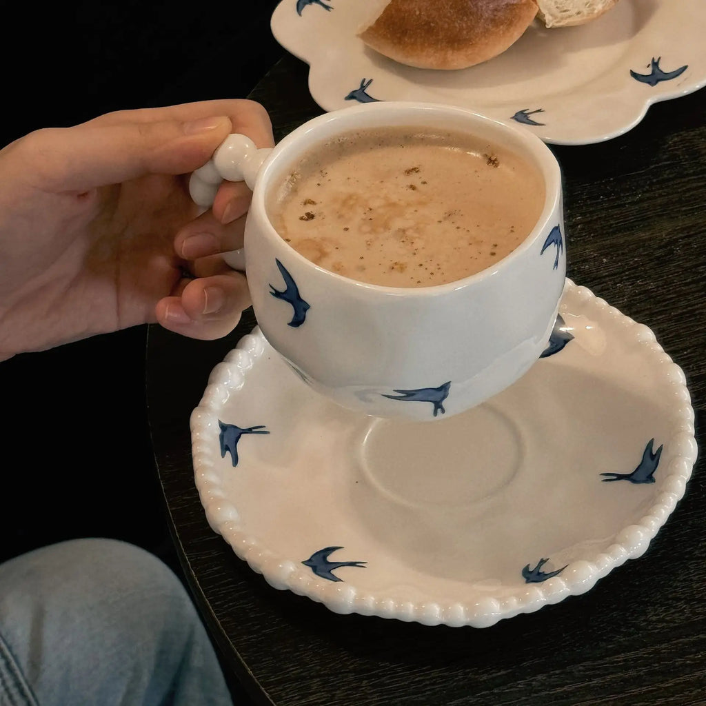 French Ceramic Hummingbird Print Cup & Saucer