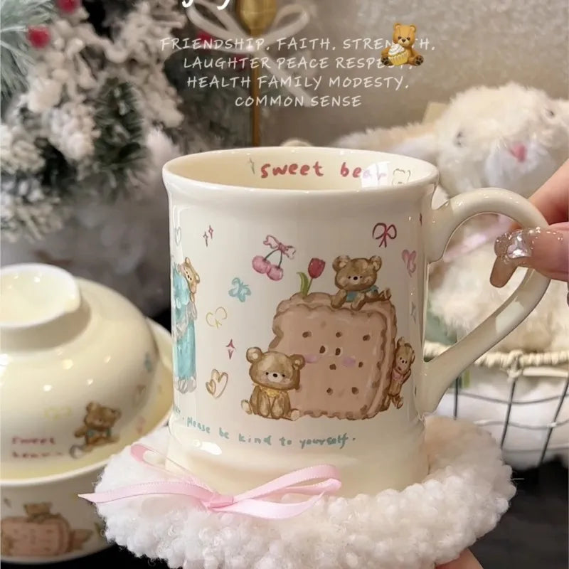 Little Bear Biscuits Ceramic Mug Cute Hand-drawn Cream Style Tea/Coffee Cup