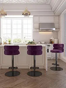 Velvet Bar Stools Modern Swivel Adjustable Height Kitchen Counter Bar Stools with Footrest for Living Room Dining Room