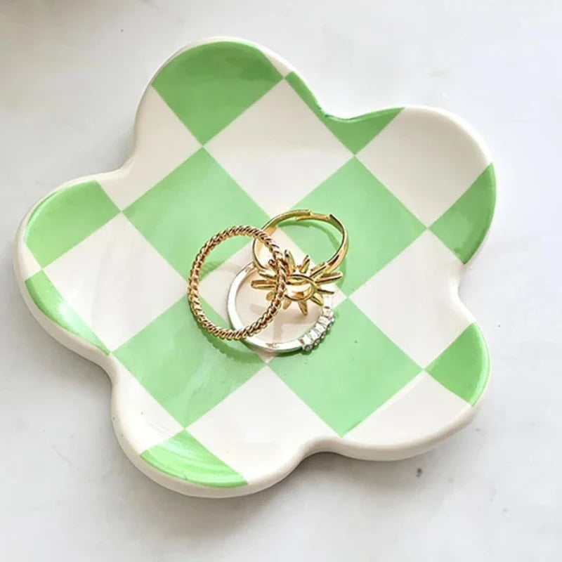 Ceramic Petal Tray, Jewelry Plate Necklace Ring Storage Dish,Jewelry Display Plate Desktop Decor