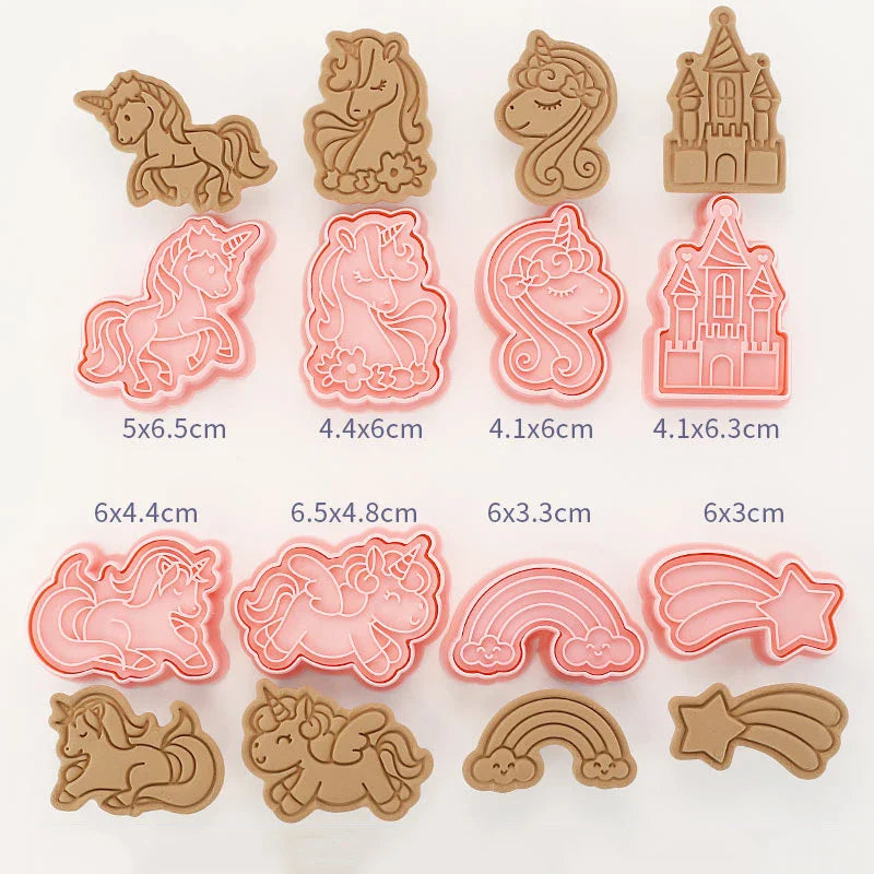 Cookie Cutters Plastic 3D Cute Cartoon Pressable Biscuit Mold Cookie Stamp Kitchen Baking Pastry Bakeware 8 Pcs/set