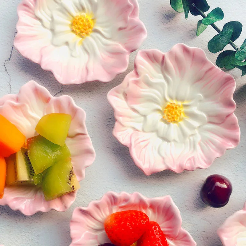 Cute Ceramic Small Dish, Painting Underglaze Color Flower Shape