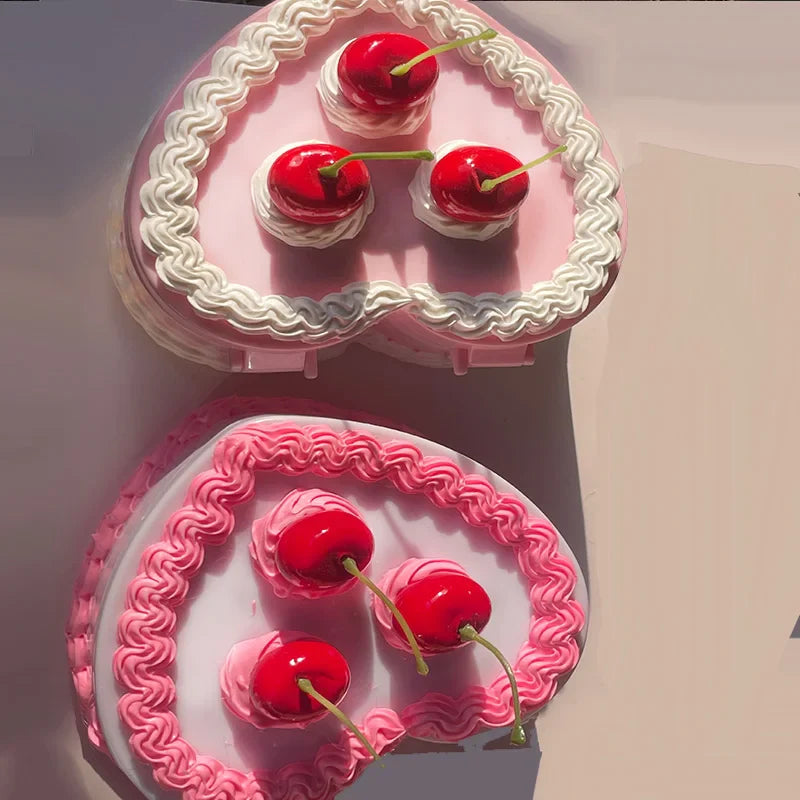 Cherry Heart Storage Box DIY Double Layer Candy Box with Mirror Girl Gift Box Portable Mirror Make Up Organize