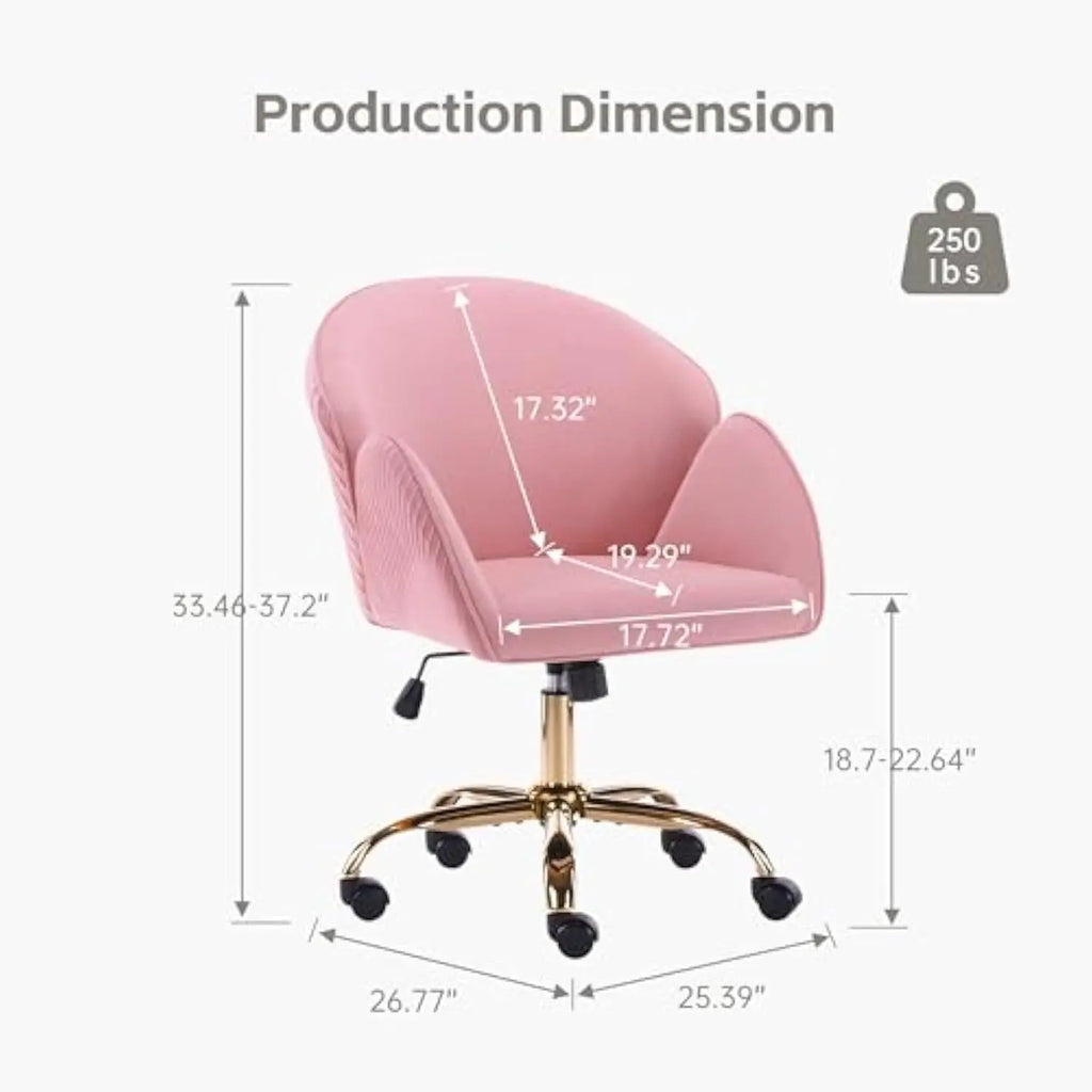 Velvet Home Office Desk Chair with Gold Wheels, Cute Vanity Chair, Modern Swivel Desk Chair with Back, Upholstered Tufted