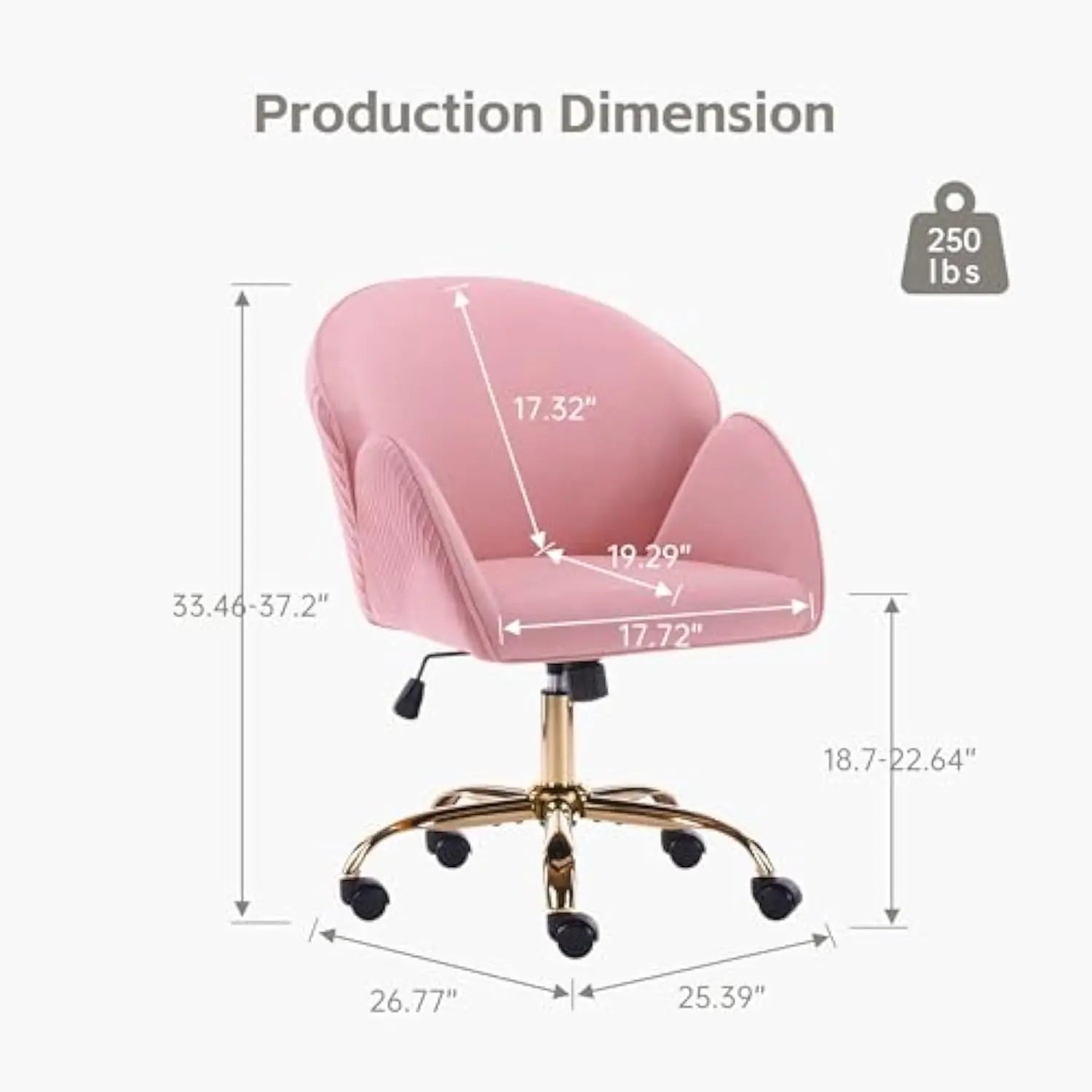 Velvet Home Office Desk Chair with Gold Wheels, Cute Vanity Chair, Modern Swivel Desk Chair with Back, Upholstered Tufted