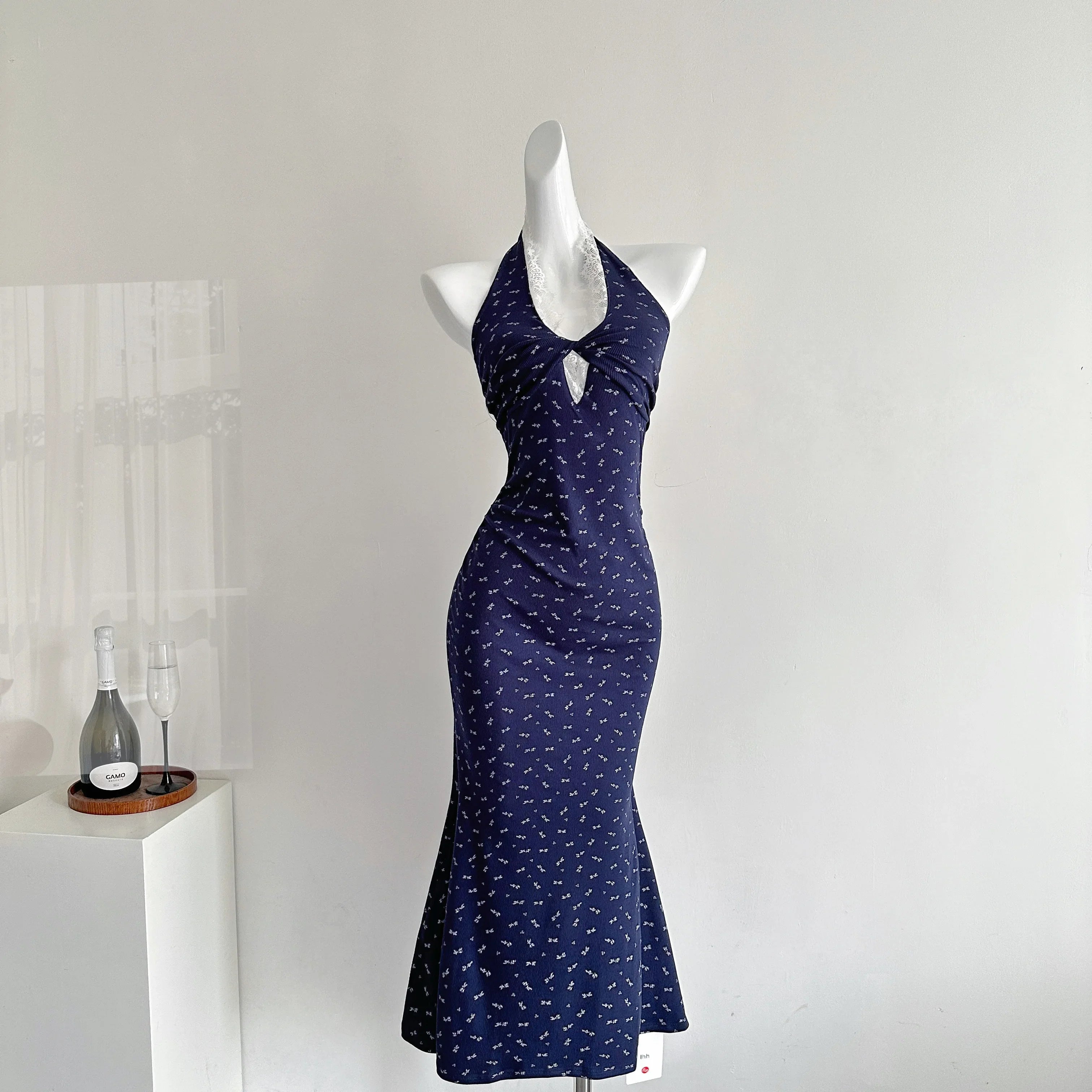 Women Stylish Maxi Trumpet Mermaid Halter Dress Backless One-Piece Dress