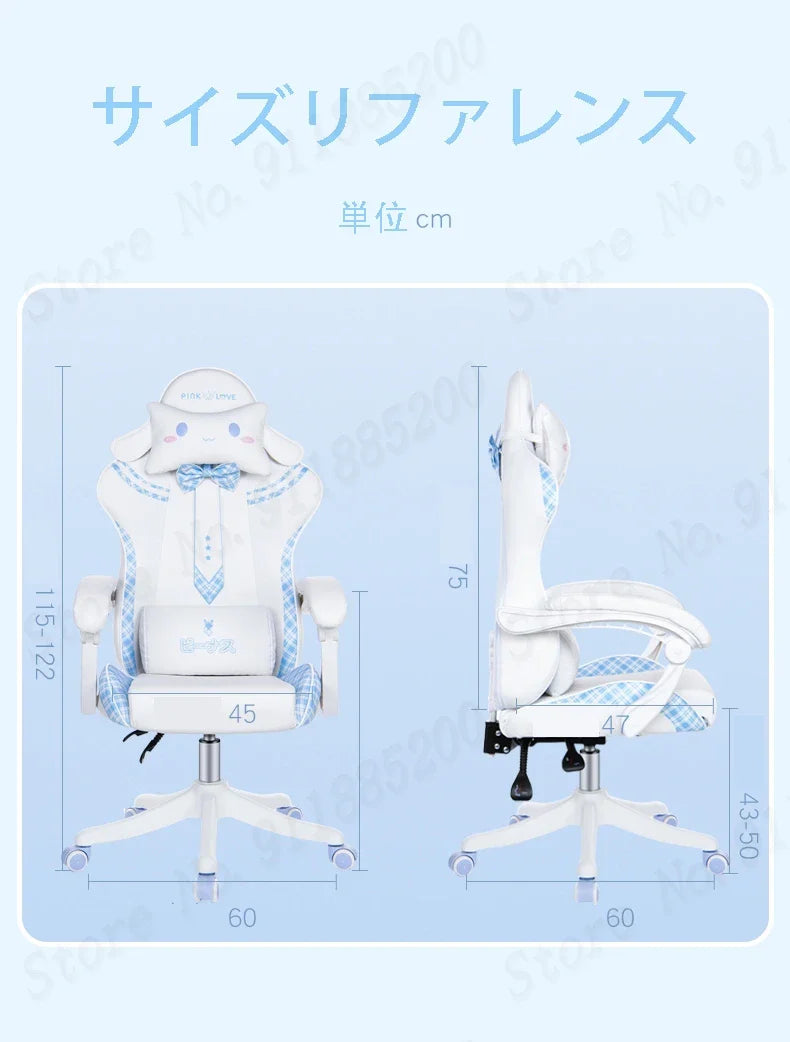 Cute Girl Gaming Chair New Fashion Bow Tie Computer Chair Net Red Anchor Game Chair Comfortable Reclining 360° Swivel Chair