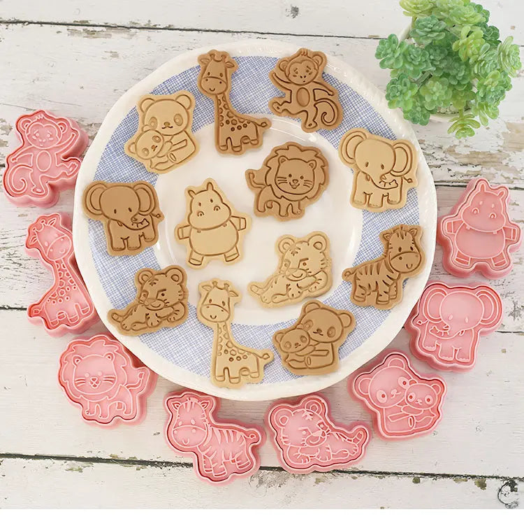 Cookie Cutters Plastic 3D Cute Cartoon Pressable Biscuit Mold Cookie Stamp Kitchen Baking Pastry Bakeware 8 Pcs/set