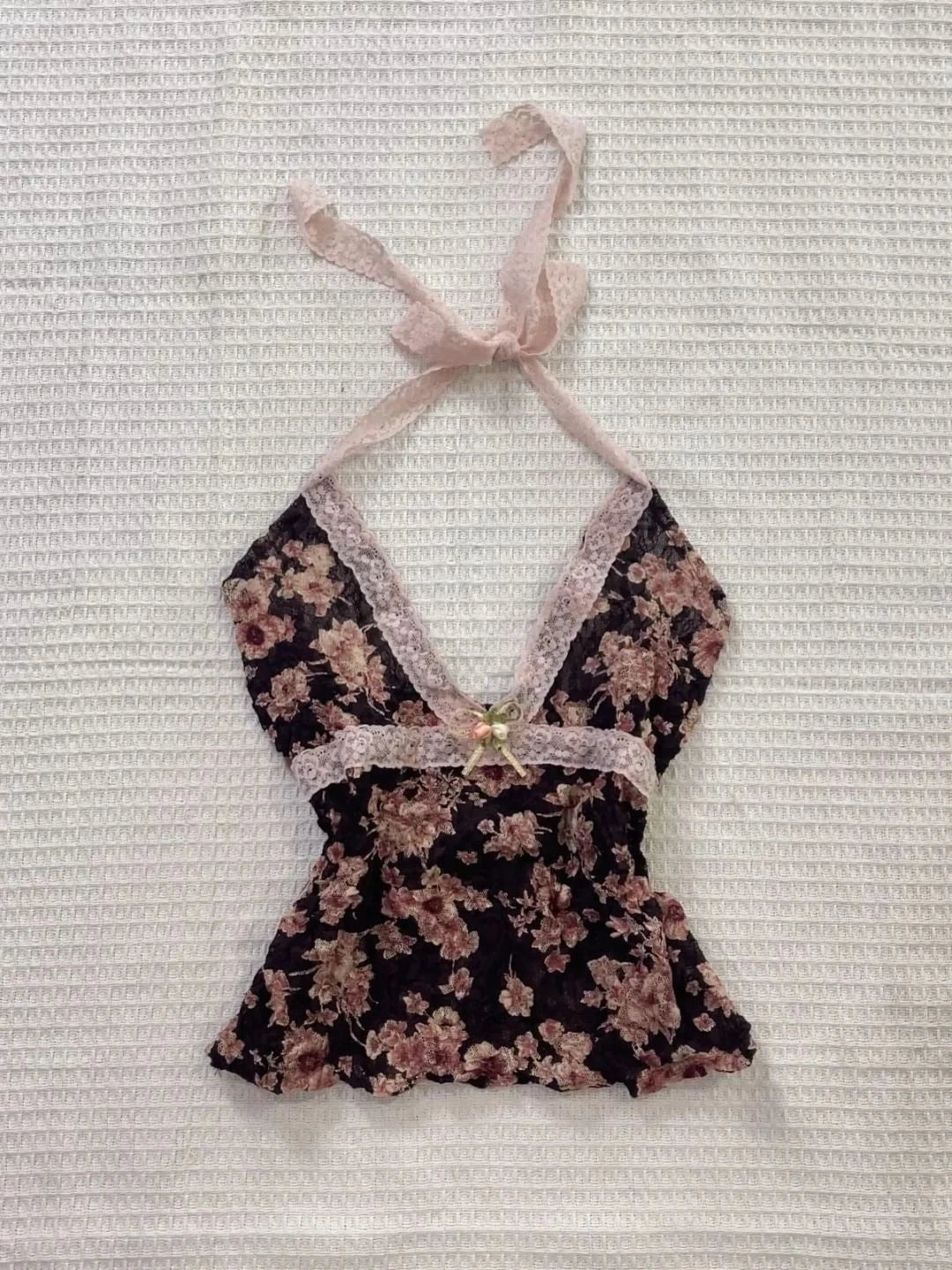 Summer Woman Floral Halter Lace Blouse Vintage Sexy Slim Fit Fairy Tops Outfits Elegant Style