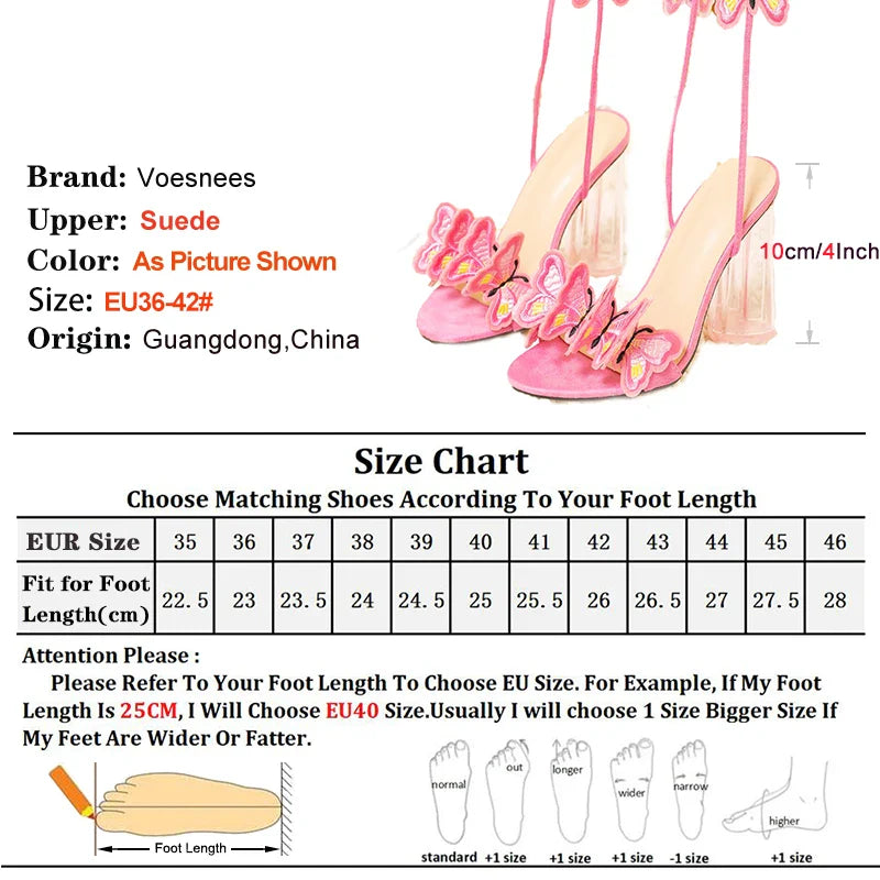 Pink Crystal High Heels Embroidered Butterfly Lace-up Sandals