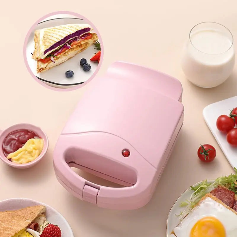 Portable Electric Sandwich Maker Home Multifunctional Machine Non-Stick Breakfast Maker Waffle Baking Pan Pot Pink Red Color
