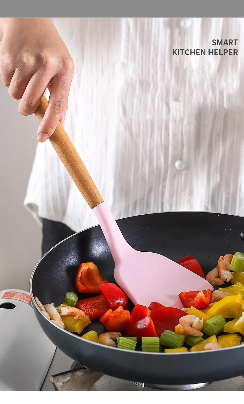 Food Grade Silicone Kitchenware Cooking Tools Cookware Set High Temperature Spatula Spoon Anti-scald Kitchen Tools