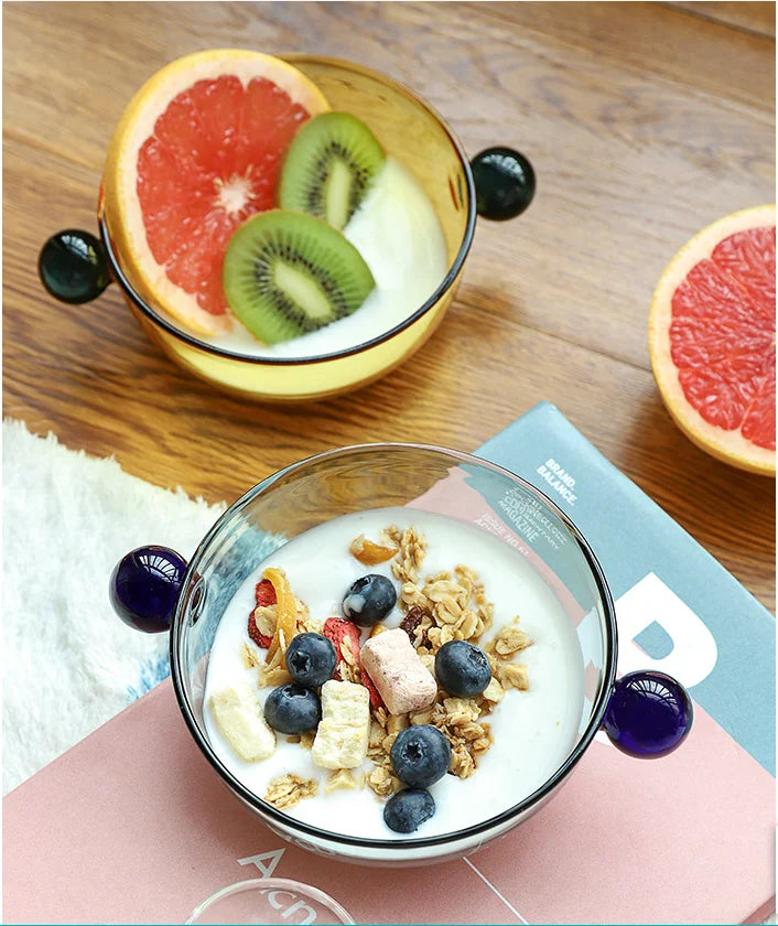 Ice cream Bowl with Handle Glass Bowl Heat Resistant Glass