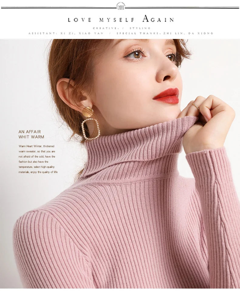 Women Fall Turtleneck Sweater Knitted Soft Pullovers Cashmere Jumpers Basic Soft Sweaters For Women Autumn Winter