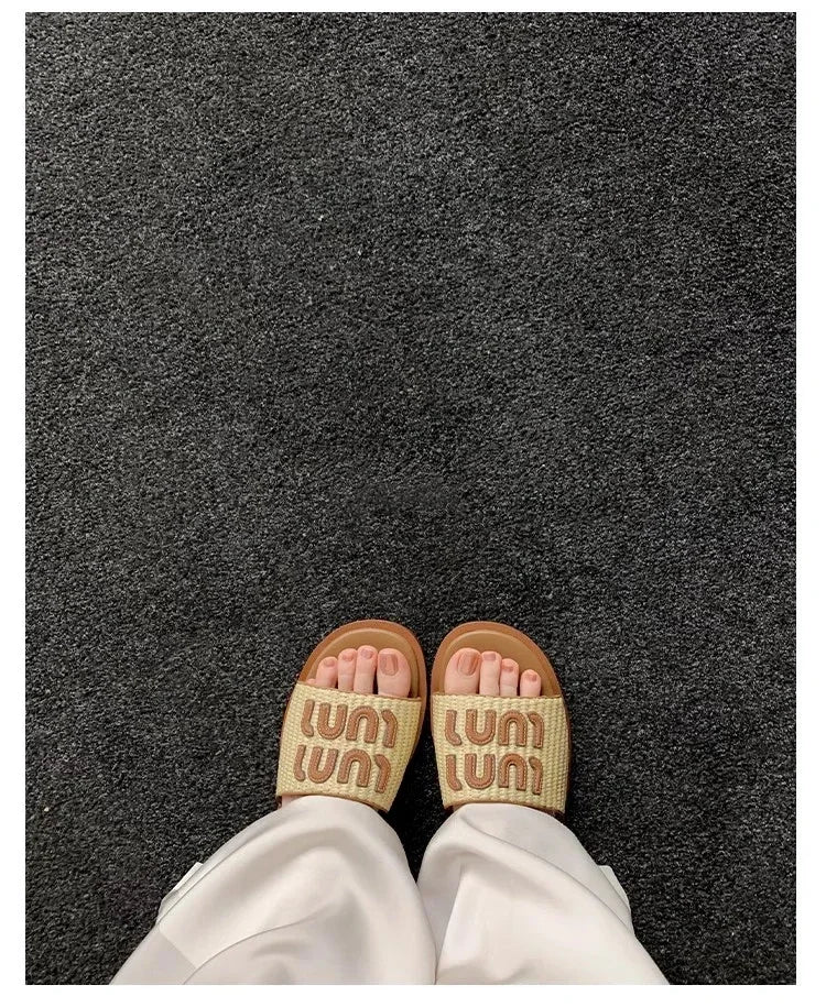 Vintage Woven Women's Sandals Fashion Letter Woven Flat Slippers