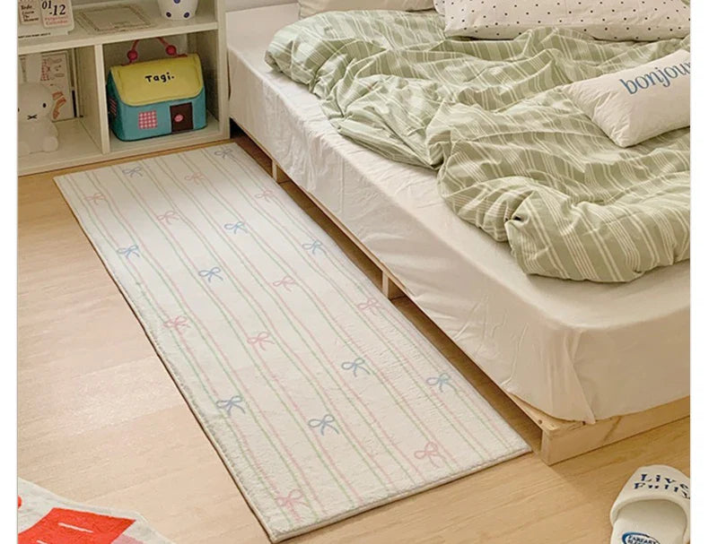 Floor Mat Runner Rugs Striped Bow Carpet Soft Fluffy Long Foot Mats Cute Sweet Home Decoration Carpets