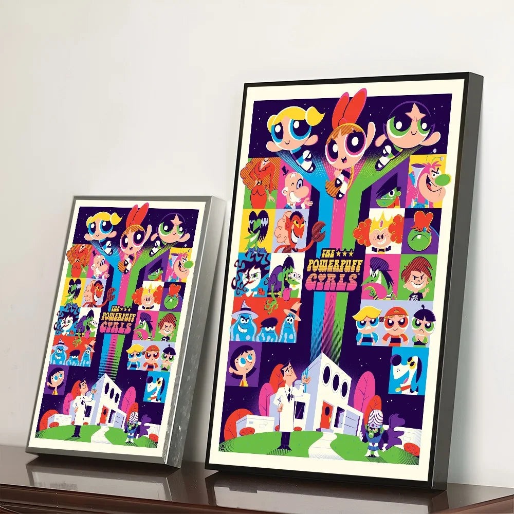 Cartoon P-Powerpuff Girls Poster Self-adhesive Art Waterproof Paper Sticker Wall Decoration