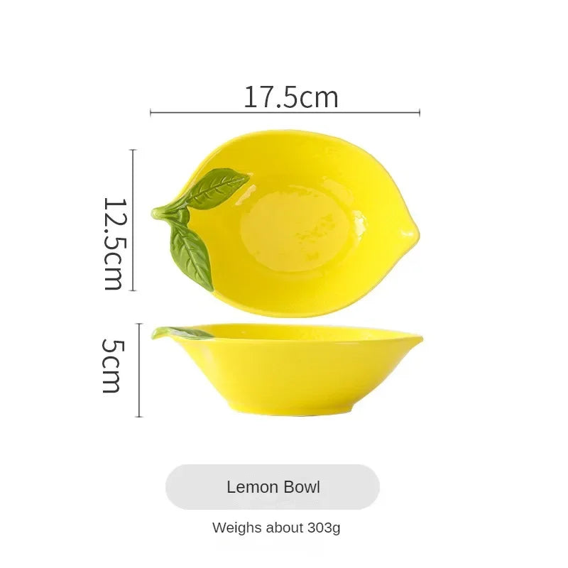 Lemon Shaped Ceramic Dinner Plate Soup Bowl - Fruit Snack Dishes Tableware
