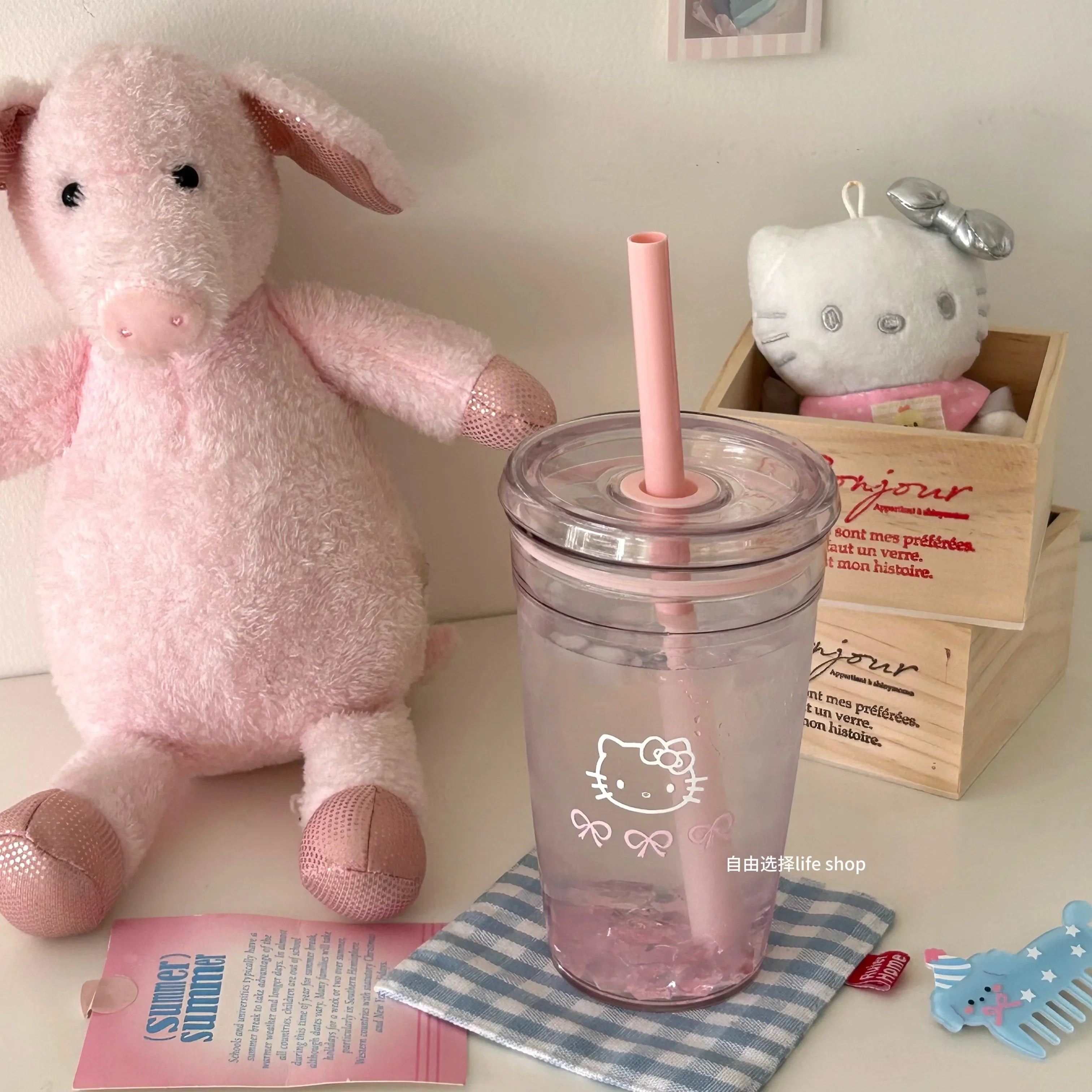 New Cartoon Kawaii Kitty Straw Cup With High Value And Lovely High-Temperature Resistant Large-Capacity