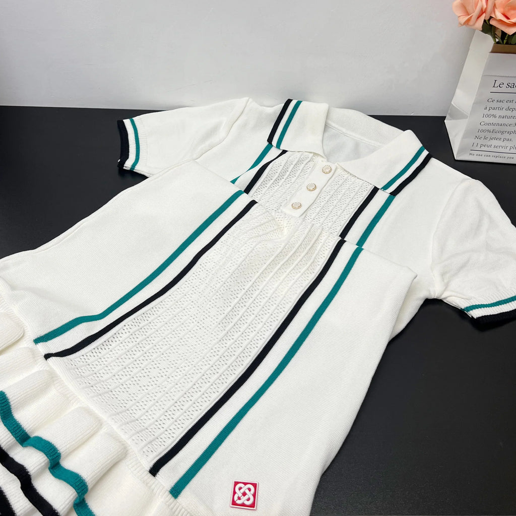 Chic Fashion Sexy Package Hips Knitted Mini Dress - Summer Vintage Turn-down Collar Ruffled Party Dress Streetrwear