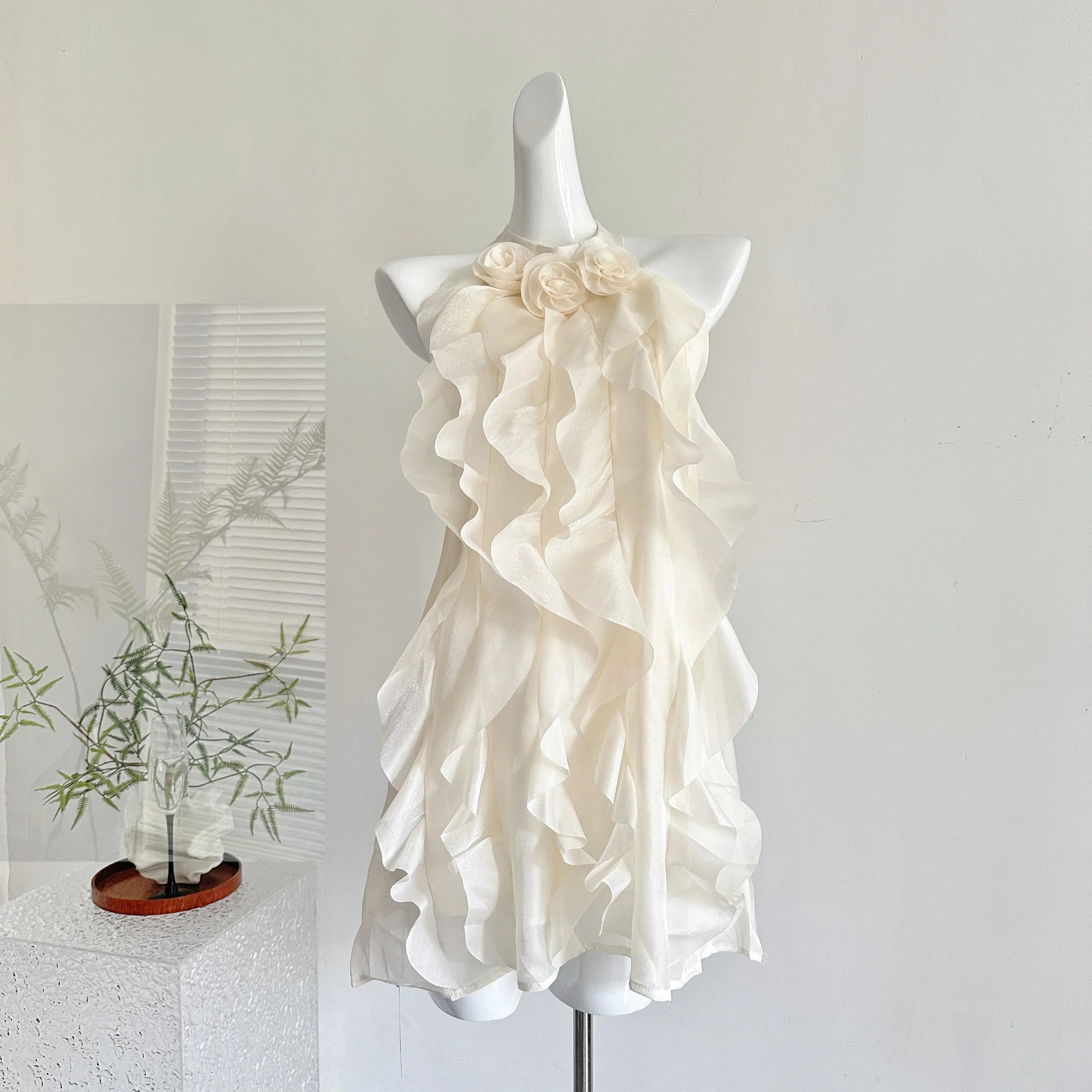 Women's Coquette Ruffle Dress Mini Chiffon Frock Design One-Piece Cute Sleeveless