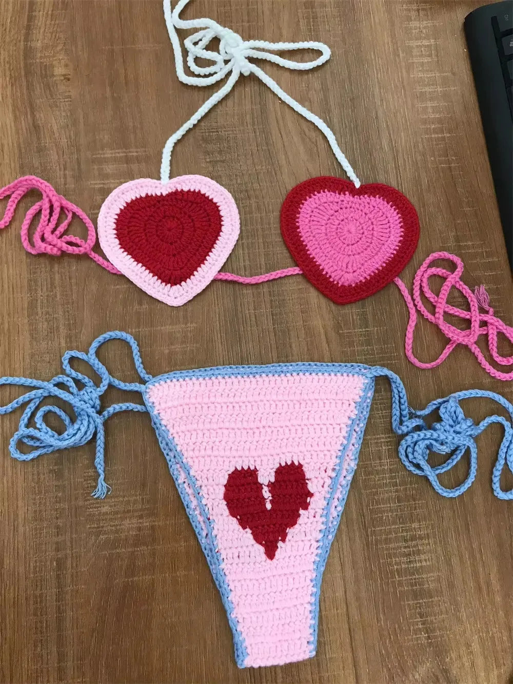 Ladies Cute Crochet Bikini Set 2 Pieces Bathing Suit Sexy Micro Bikinis Ties Swimsuit Thong Suit