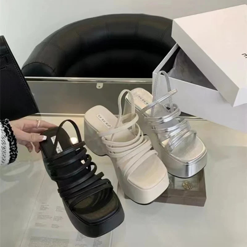 Women's Chunky Heels Fashion High Heeled Slippers Slope Heel