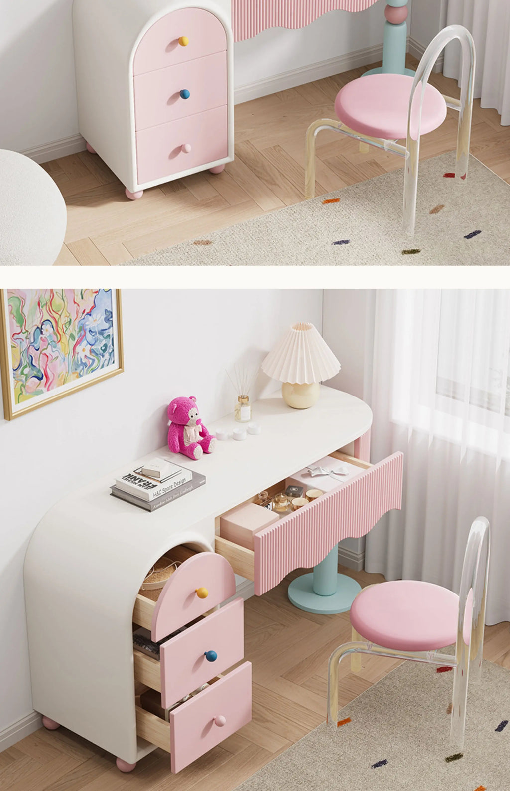 Pink Dresser, Bedroom Dresser, Cream Wind Solid Wood Integrated Chest Cabinet, Makeup Table, Storage Cabinet
