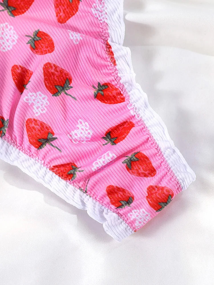 Fruit Ruffle Two Piece Suit Print Low Waist Women Swimwear