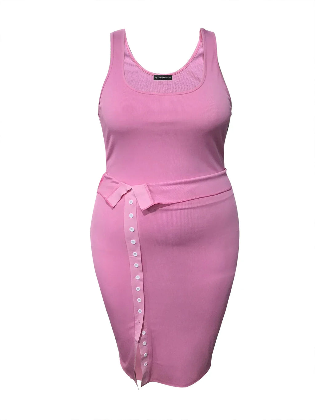 Plus Size Cami Button Design Skirt Set Sleeveless Round Neck Tank Top Slit Wrapped Skirt Summer Causal Solid Suit Outfit