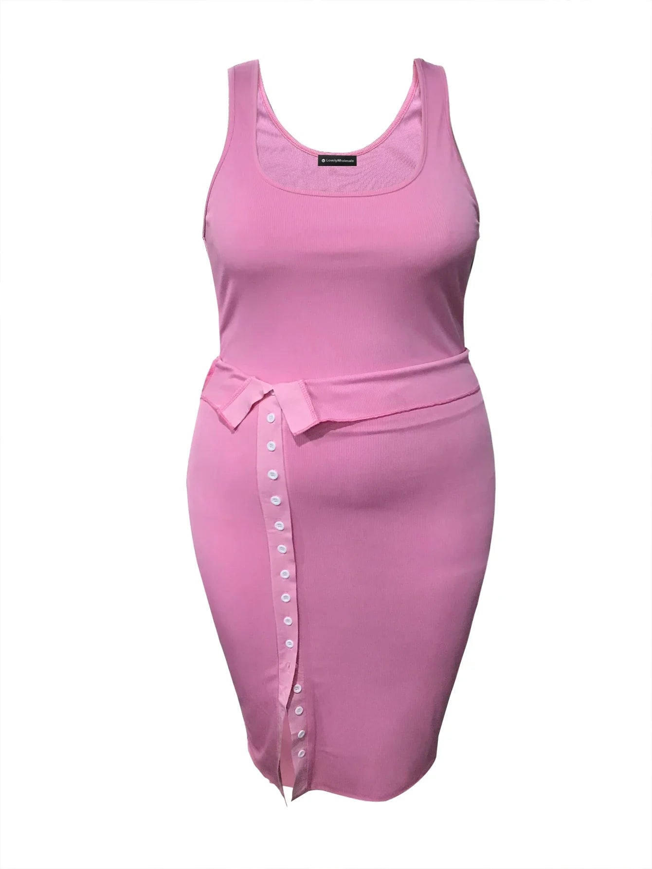 Plus Size Cami Button Design Skirt Set Sleeveless Round Neck Tank Top Slit Wrapped Skirt Summer Causal Solid Suit Outfit