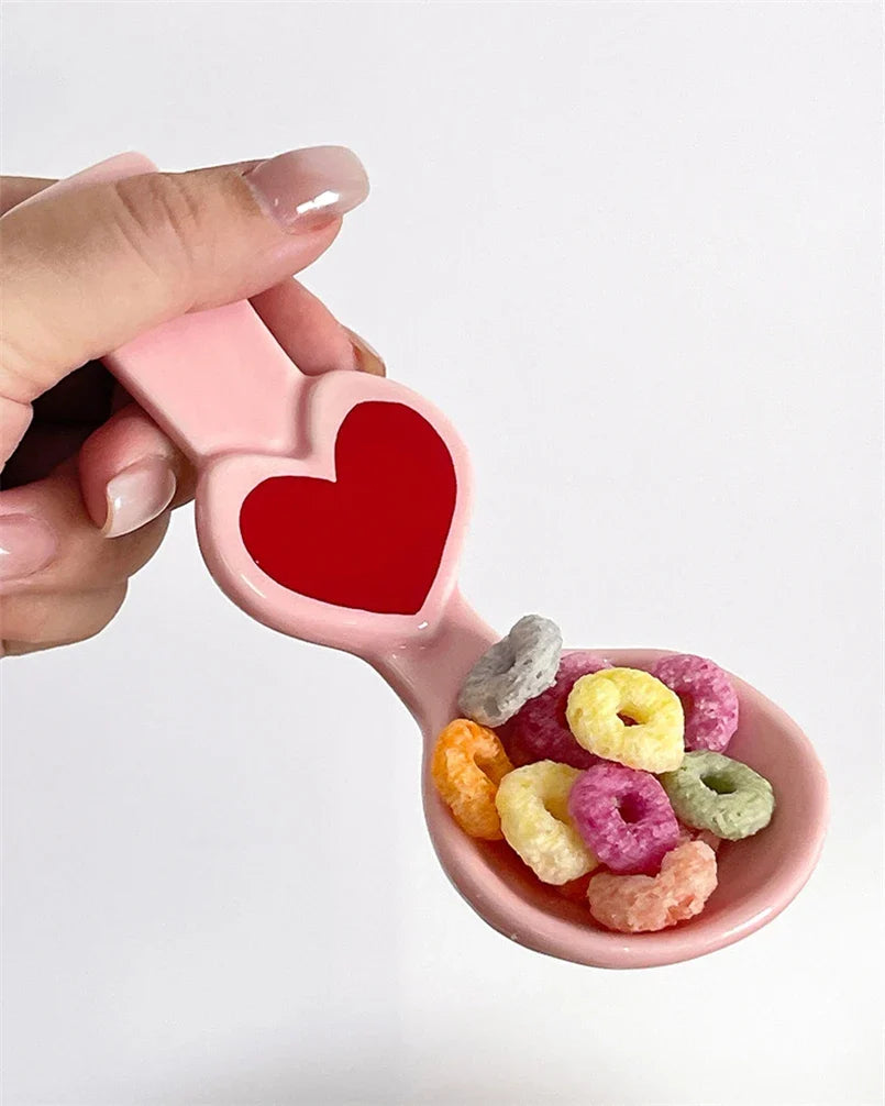 Ceramic Spoon Cute Heart Bear Cream Color