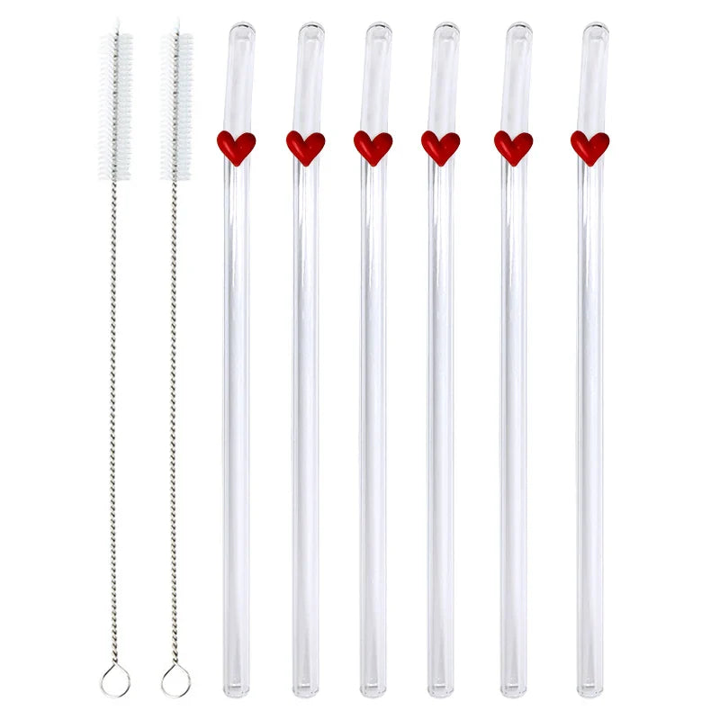 Love Heart Shaped Glass Straws Set Straws With Clean Brush Transparent  1Reusable Eco Friendly Bent Straws