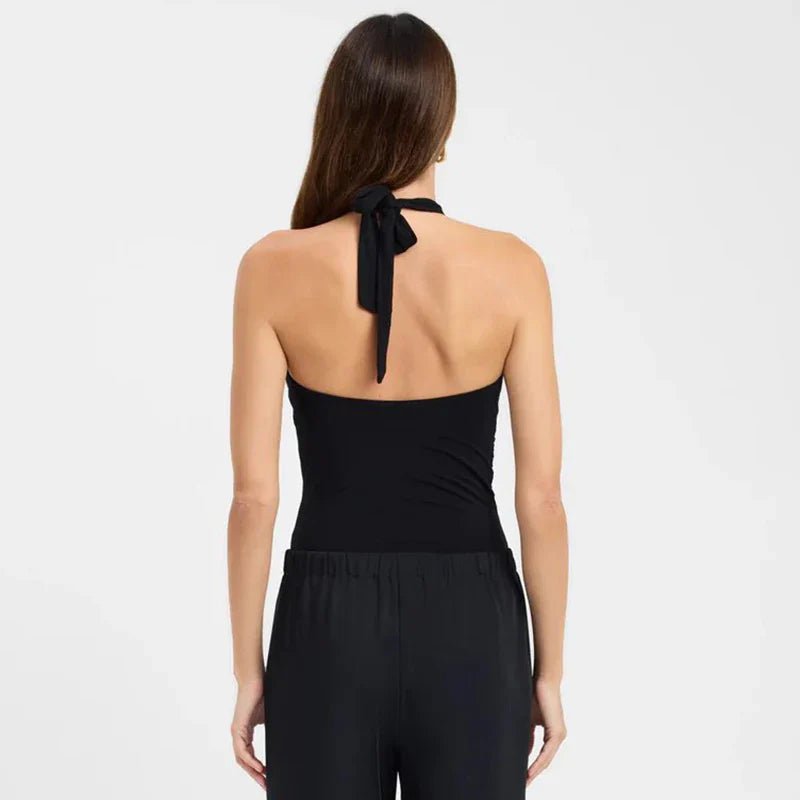 Women'S Solid Color Hanging Neck Tie Hollow Out Metal Ring Strapless Backless Tank Top Summer New Fashion Street Tank