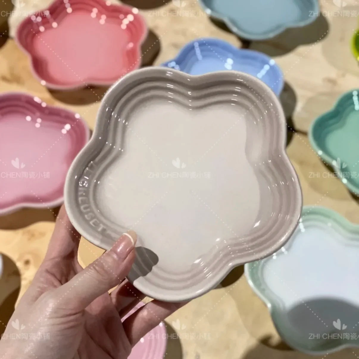 French Flower Shaped Small Plate Colored Ceramic