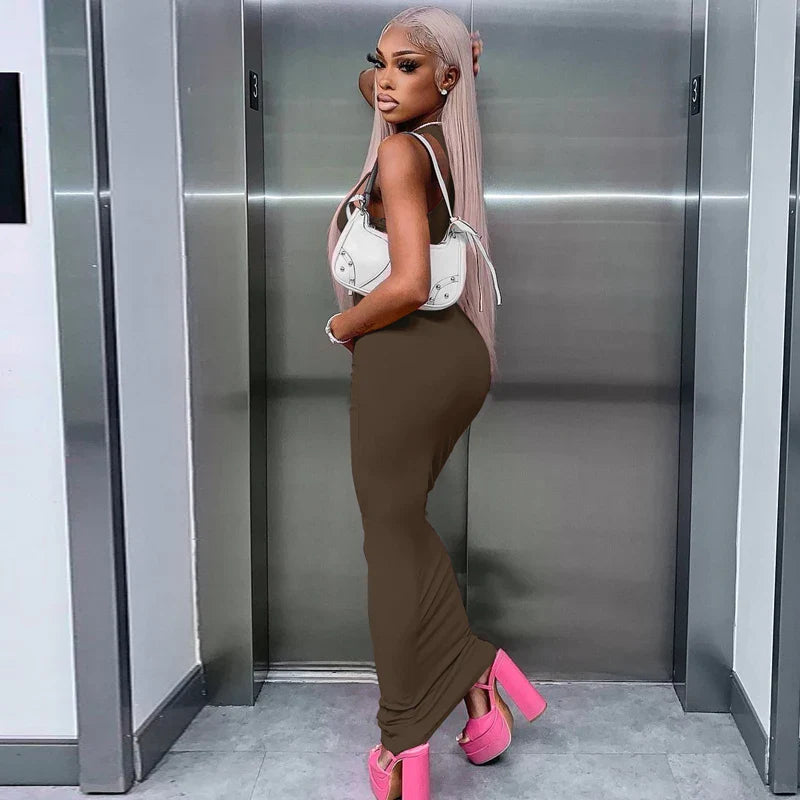 Ribbed Sexy Y2K Clothes Sleeveless Bodycon Maxi Dresses For Women Club Birthday Party Streetwear Elegant Outfits