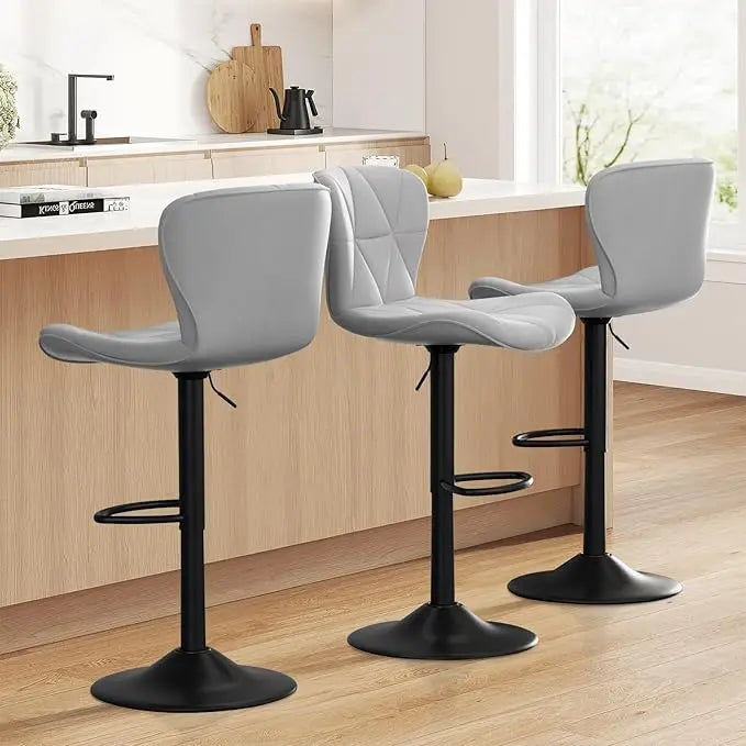 Faux Leather Bar Chairs Adjustable Swivel Barstools, Upholstered Counter Height with High Backrest for Kitchen Island