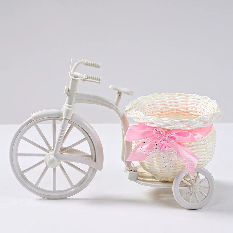 Plastic Flower Basket Vase Pink Tricycle Bicycle Model Home Garden Wedding Party Decor Romantic Cute Decor Figurines Miniatures