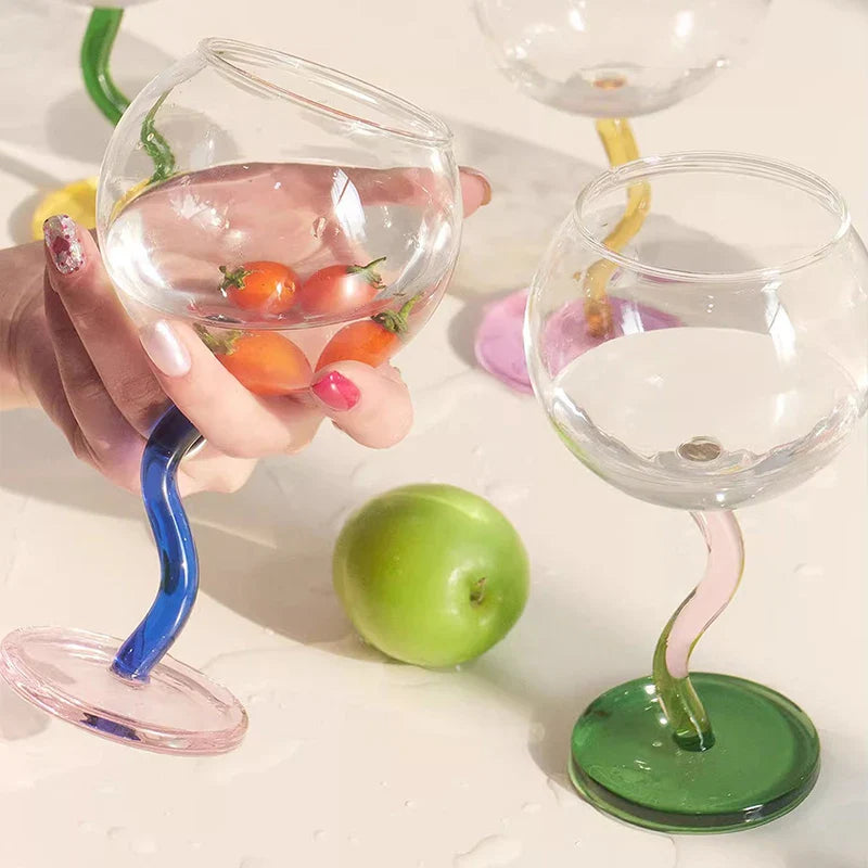 Bubble Glass Contrasting Color Matchinging Design, Creative Curve Handle - Light Luxury High-End Colorful Glass Cup