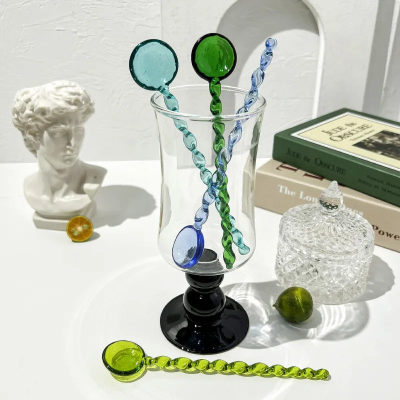 Glass Scoops with Long Handle Colorful and Cute Teaspoon Kitchen Accessories