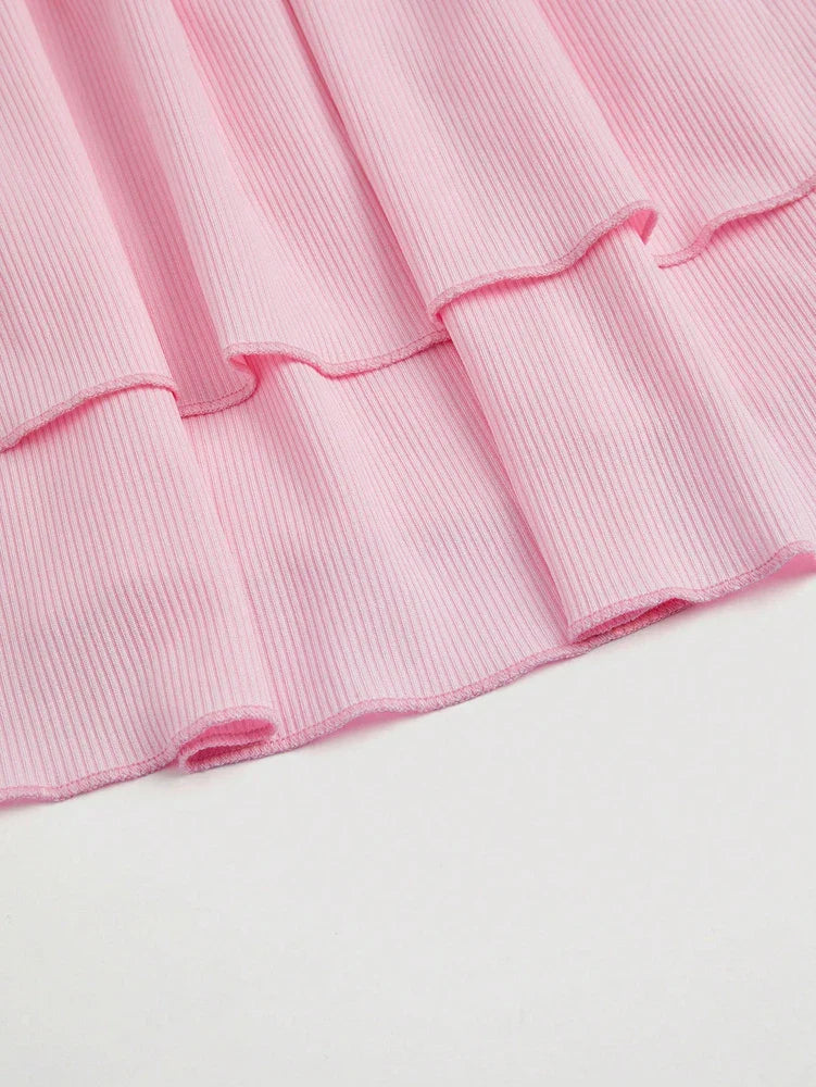 Plus Size Contrasting Lace Ruffle Hem Tube Dress Y2K Clubwear Fake Day Dresses Women's Mini Short Women's Sets