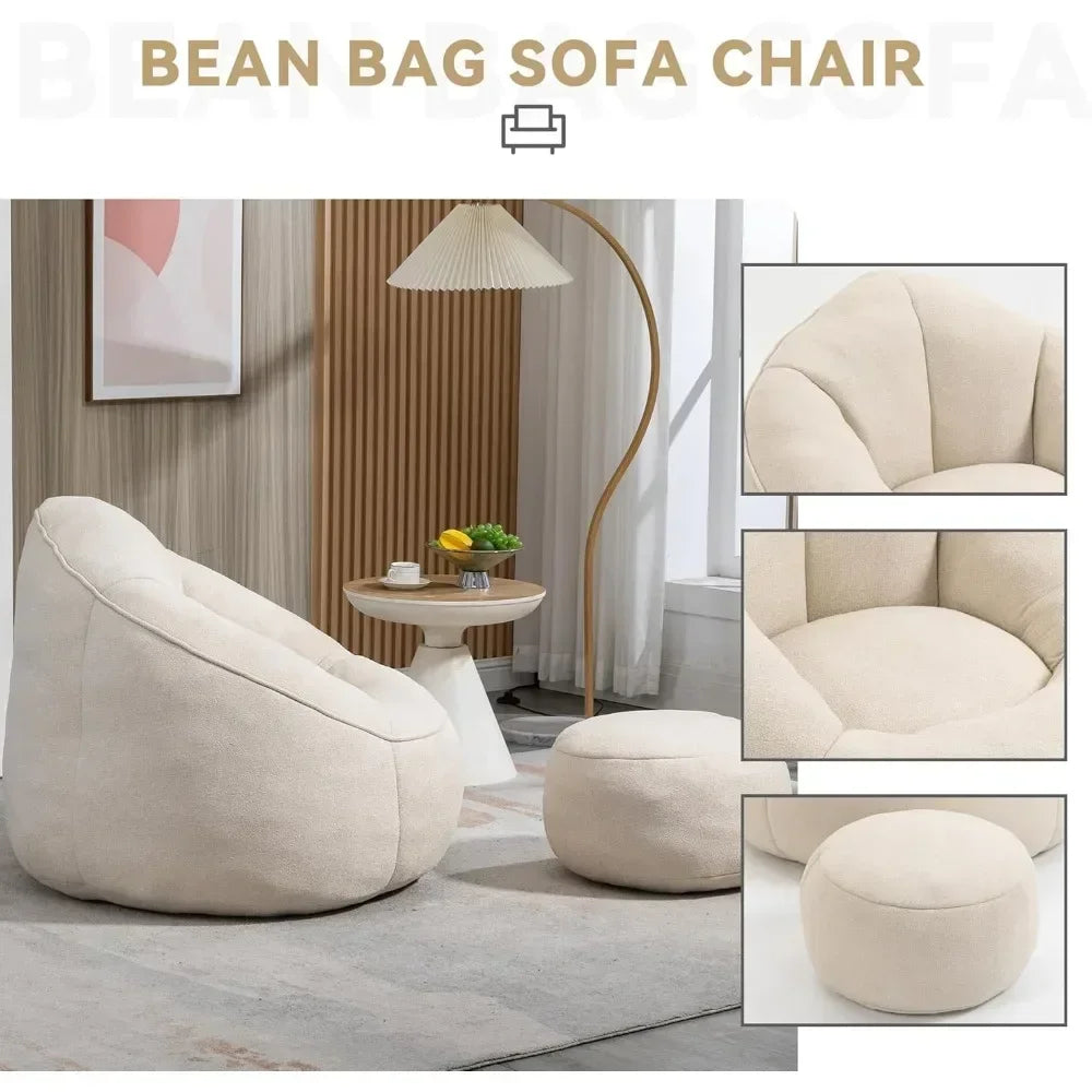 New Beanbag chair and footstool, comfortable beanbag sofa chair, high-pressure foam couch, used in living room and bedroom