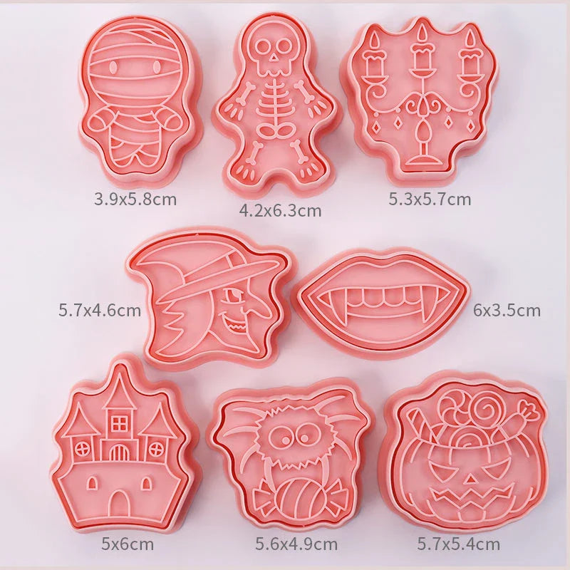 Cookie Cutters Plastic 3D Cute Cartoon Pressable Biscuit Mold Cookie Stamp Kitchen Baking Pastry Bakeware 8 Pcs/set
