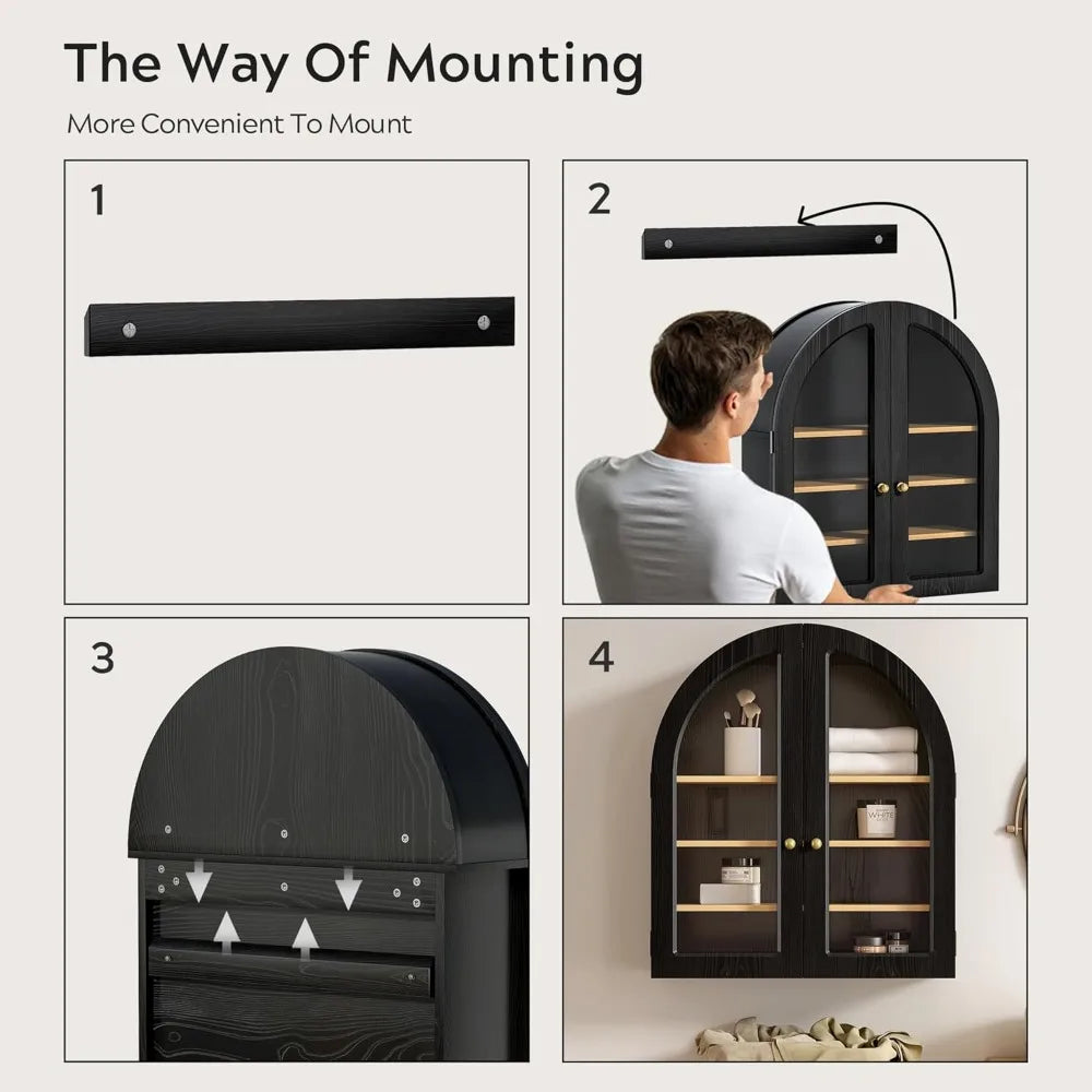 Large Arched Wall Cabinet, Bathroom Medicine Cabinet Wall Mounted Cupboard, Modern Floating Storage Cabinet with Acrylic Door Ad