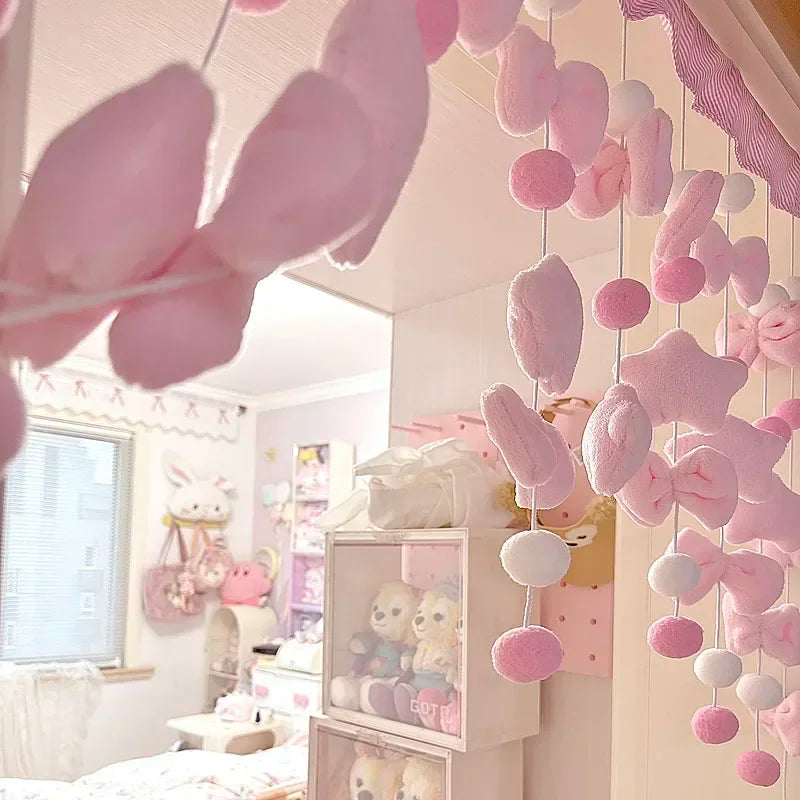 Pink Cute Bow Short Curtain Thread Partition Hanging Window Decor  Doorway Curtains