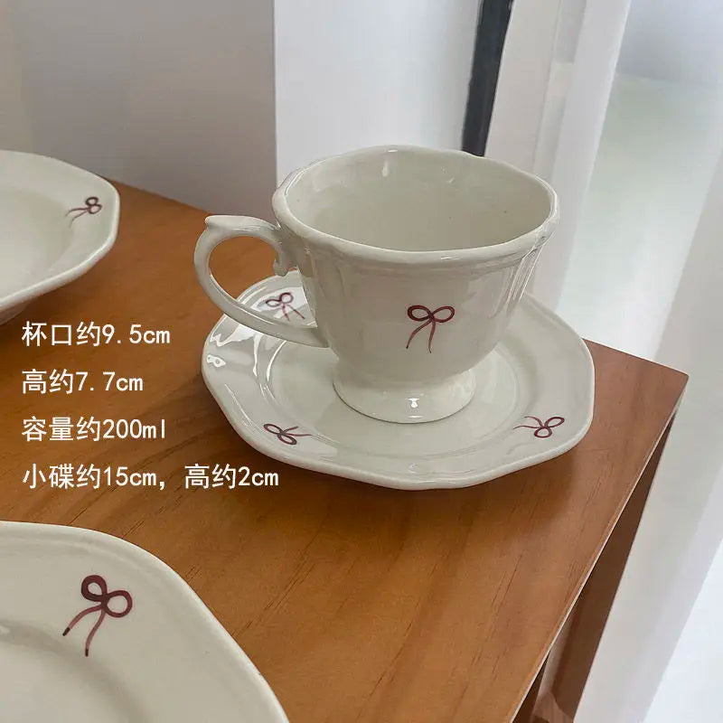 Vintage Red Bow Plate Deep Plate Underglaze Colored Ceramic Tableware Dishes