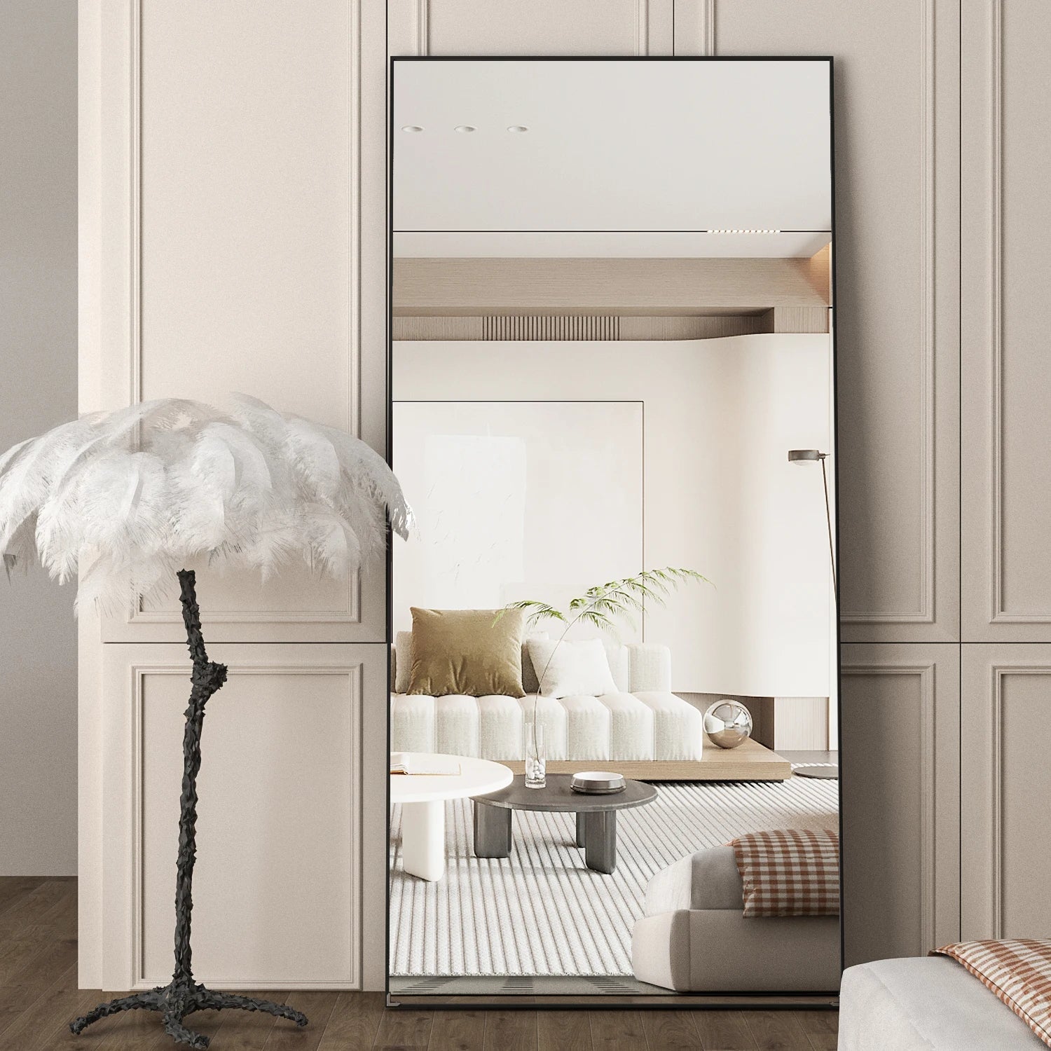 Full Length Mirror 65" * 24 ", Floor Standing Mirror, Metal Frame Mirror, Full Body Mirror