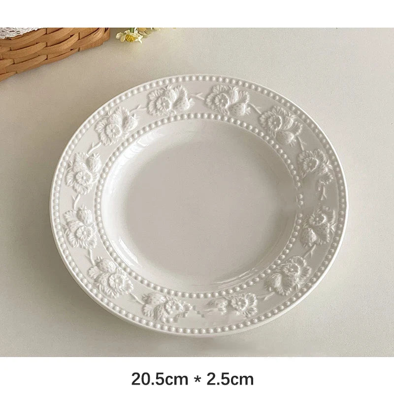 Round Porcelain Dinnerware Dessert Cake Afternoon Tea Fruit Plates