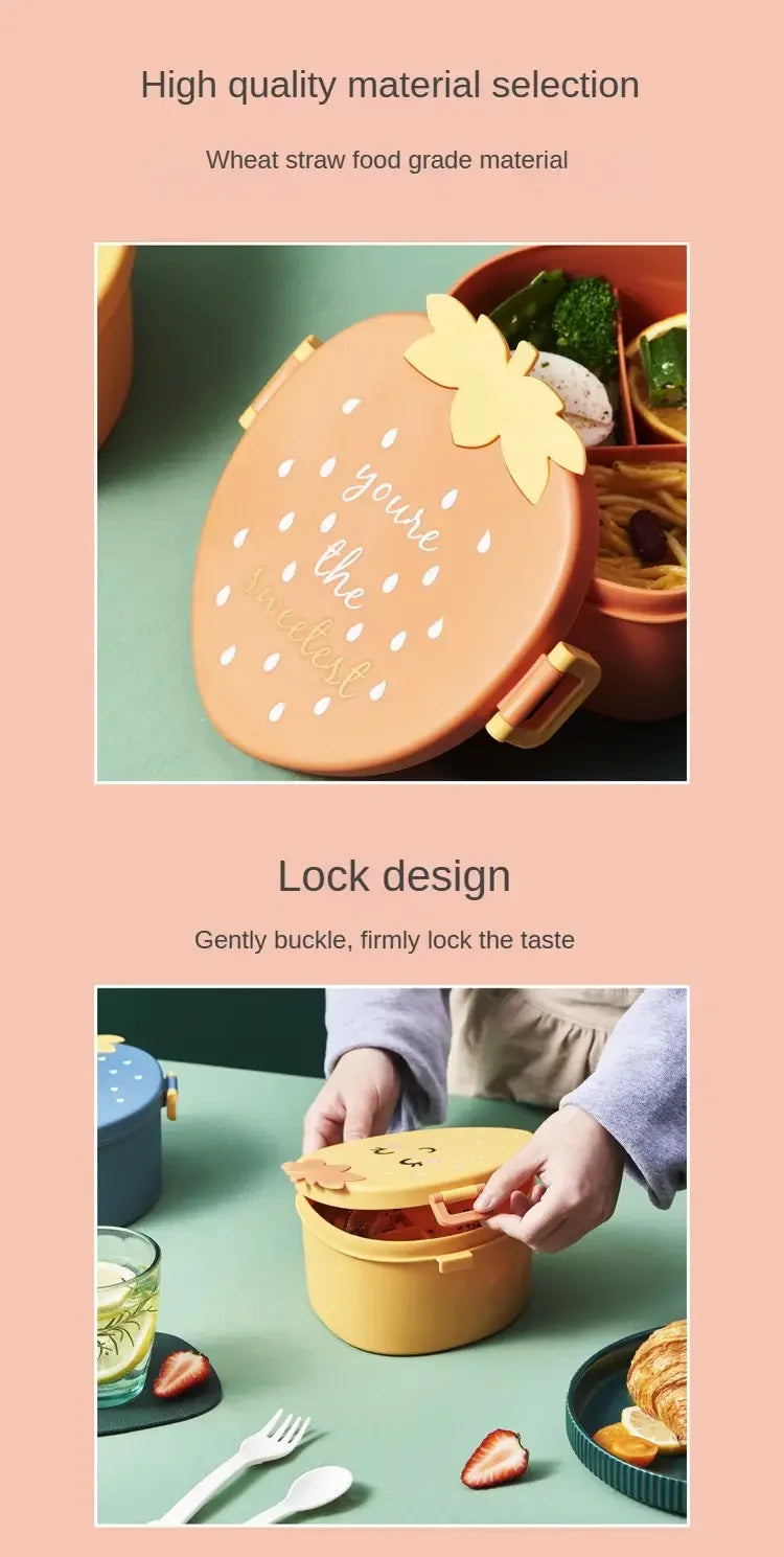 Strawberry Shape Lunch Box, 2 Layer Food Fruit Storage Bento Boxs