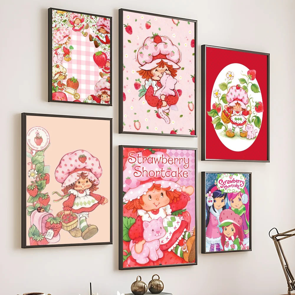 Cartoon Strawberry Shortcake Poster Cute Pink Room Decor Printing Home Decoration Waterproof Bathroom Room BedRoom Posters